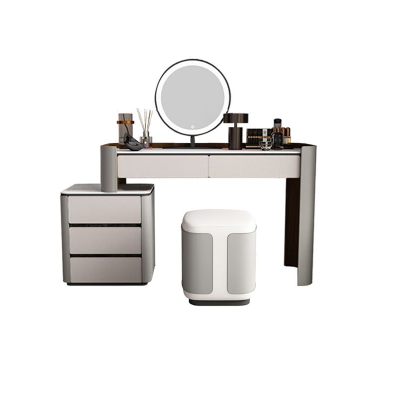 Contemporary with Drawer Lighted Mirror Gray Leather Bedroom Dressing Table