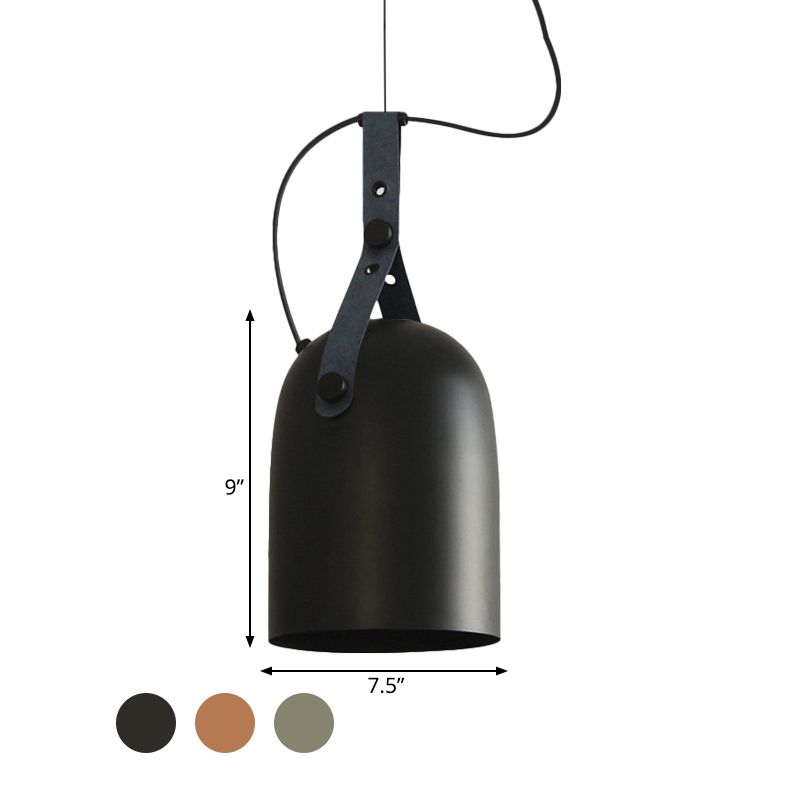 Elongated Dome Kitchen Ceiling Lamp Factory Iron 1 Head Black/Copper/Silver Hanging Light Fixture with Strap Handle