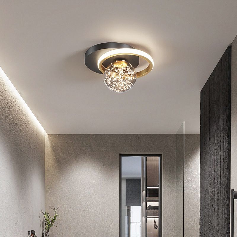 Black and Gold LED Ceiling Light in Modern Luxury Style Globe 2-Light Flush Mount