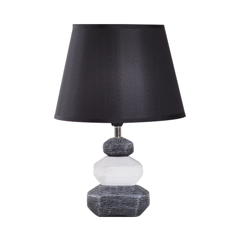 Stone Shape Nightstand Light Modernism Ceramics 1 Light Bedroom Fabric Table Lamp in Black/Grey and White