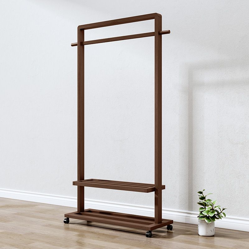 Modern Style Coat Rack Solid Bamboo Free Standing Double Layer Shelves Coat Rack