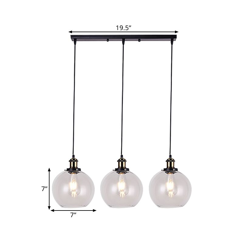 Globe Clear Glass Multi Light Hanging Industrial 3-Light woonkamer Hangende verlichting met lineaire luifel