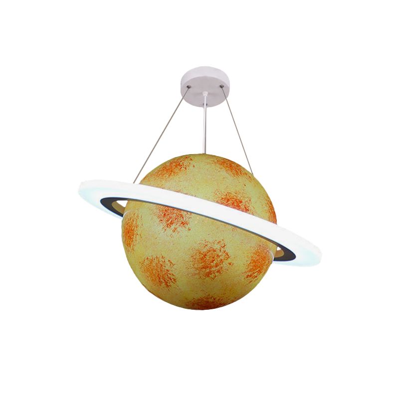 Kids 1 Bulb Suspension Light Yellow-Brown Jupiter/Blue Earth/Orange Sun Globe Pendant Chandelier with Acrylic Shade