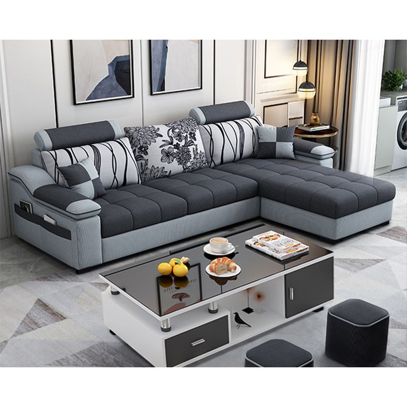 82.5"L Sloped Arm Sectional Cushion Back Sofa with Ottoman Included