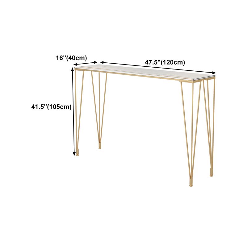 Glam Gold Iron Bar Dining Table White Stone Top Indoor Bistro Table with 4-Legs Pedestal