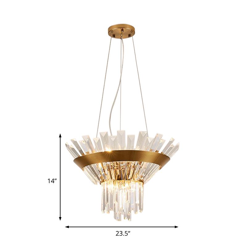 7"/14" H Crystal Tapered Icicle Chandelier Light Fixture Transitional 9-Light Gold Hanging Pendant Light