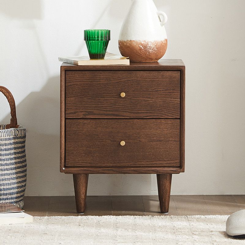 Storage Narrow Nightstand Flat Top Solid Wood Kids Bedside Table in Brown