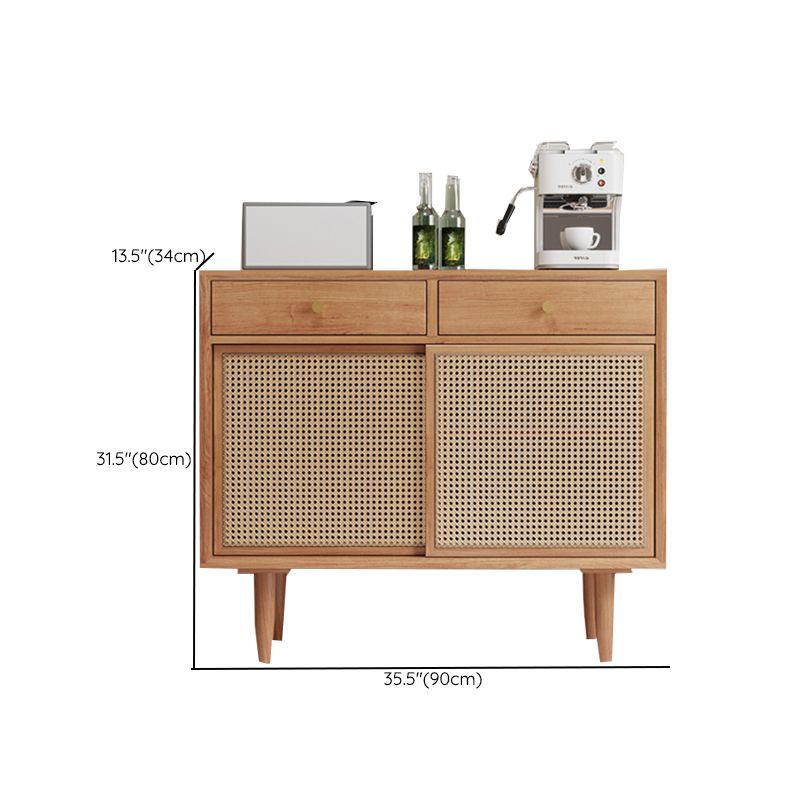 Contemporary Style Sideboard Cabinet Brown Pine Solid Wood Server with Drawer