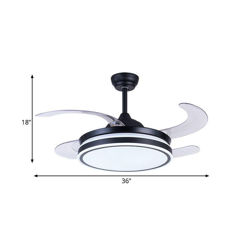 36" W LED Pendant Fan Lighting Modern Circle Metal 4 Blades Semi Flush Ceiling Light Fixture in Black, Remote/Wall Control/Remote and Wall Control