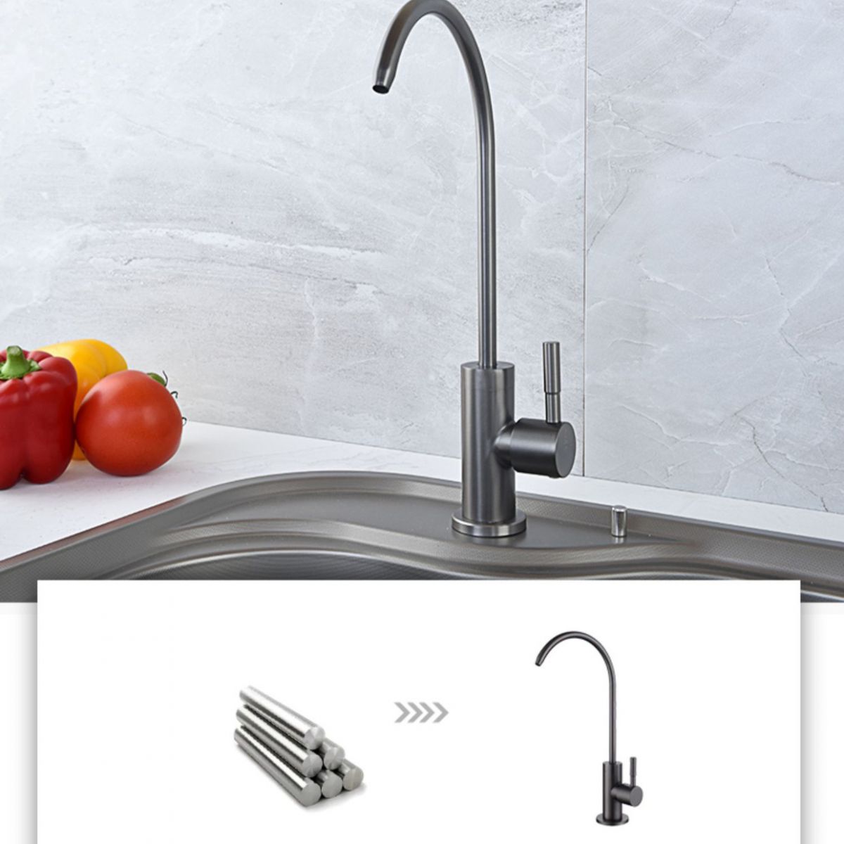 Pull Down 1-Hold Single Handle Kitchen Faucet High Arch Water Filler