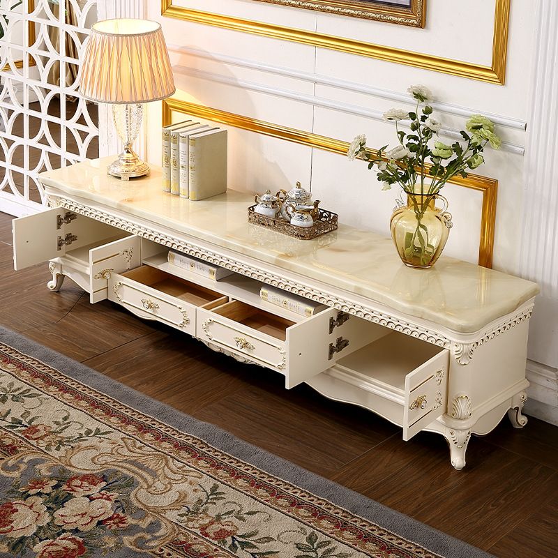 Glam Media Console Marble Open Shelving TV Stand for Living Room