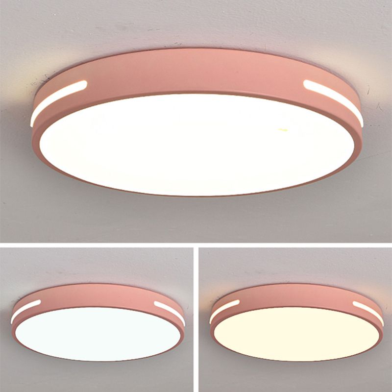 Round Shape LED Ceiling Lamp Macaroon Modern Simple Style Iron 1 Light Flush Mount