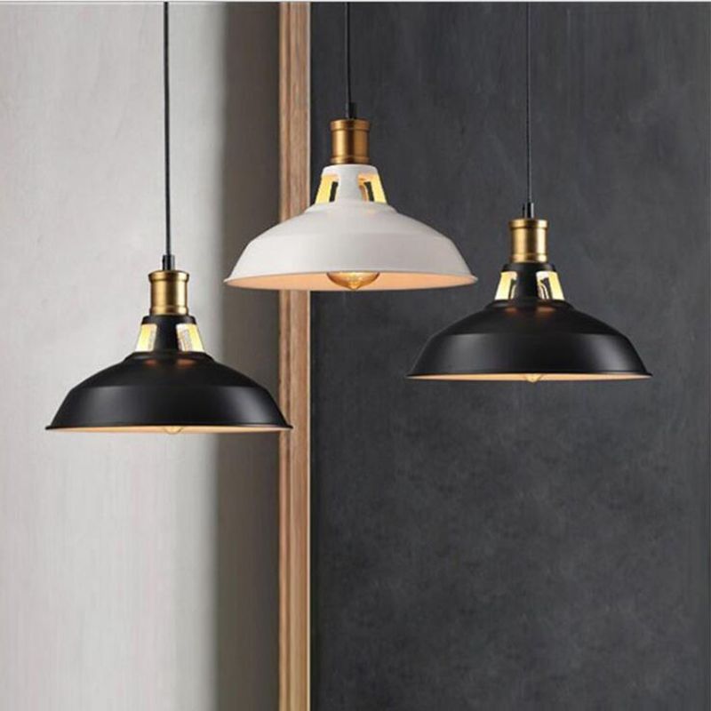 Round Dining Room Suspension Lamp Industrial Metal 1-Light Pendant Lighting Fixture