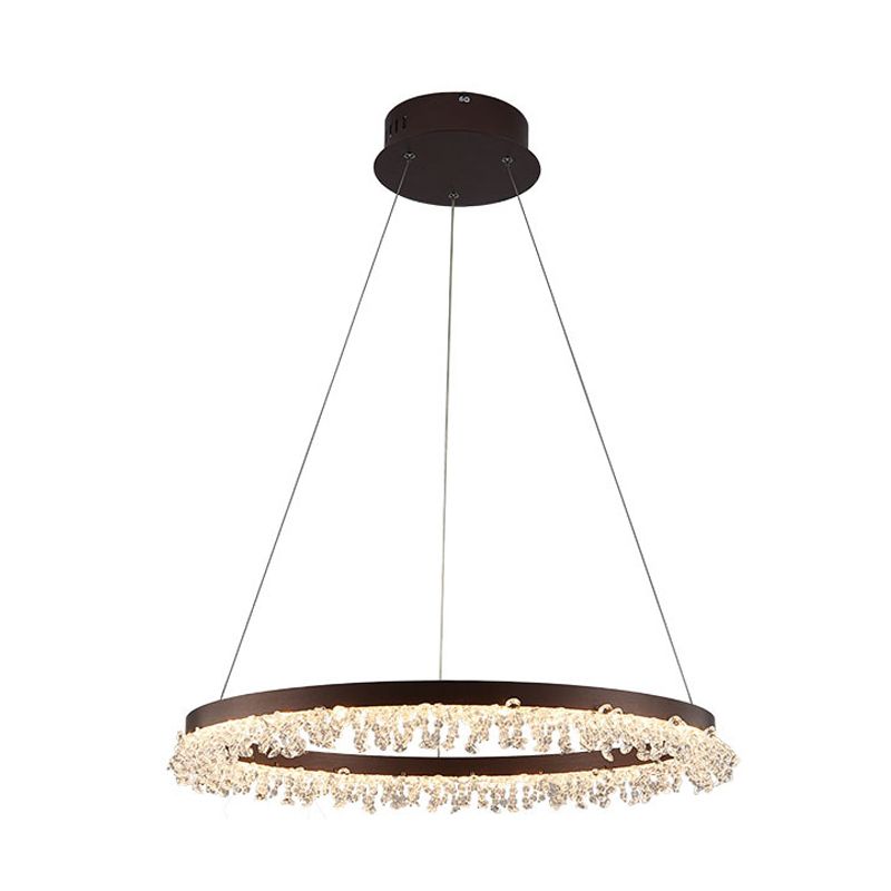 Ring Pendant Light Kit Simple Style Crystal Beaded Brown LED Chandelier Lamp, 16"/23.5" Wide