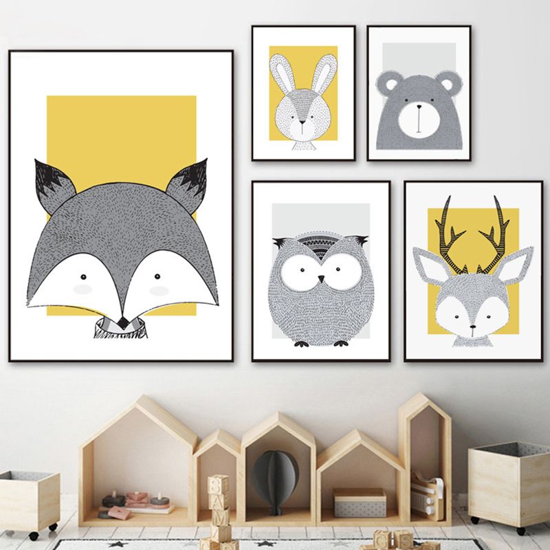 Children's Art Wild Animal Wall Decor Light Color Baby Room Canvas, Multiple Sizes