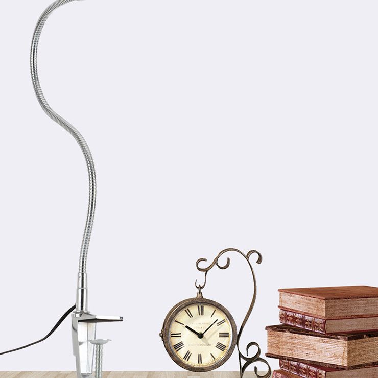 Adjustable Linear Metal Task Lamp Modern LED Silver Desk Light with Clamp for Study Room