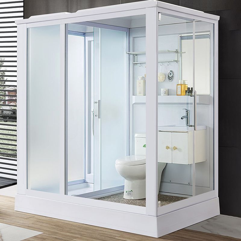 Contemporary Shower Stall Single Sliding Clear Shower Stall in White