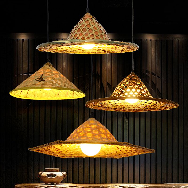 1-Light Bamboo Suspended Lighting Fixture Asia Pendant Light Kit for Home-stay