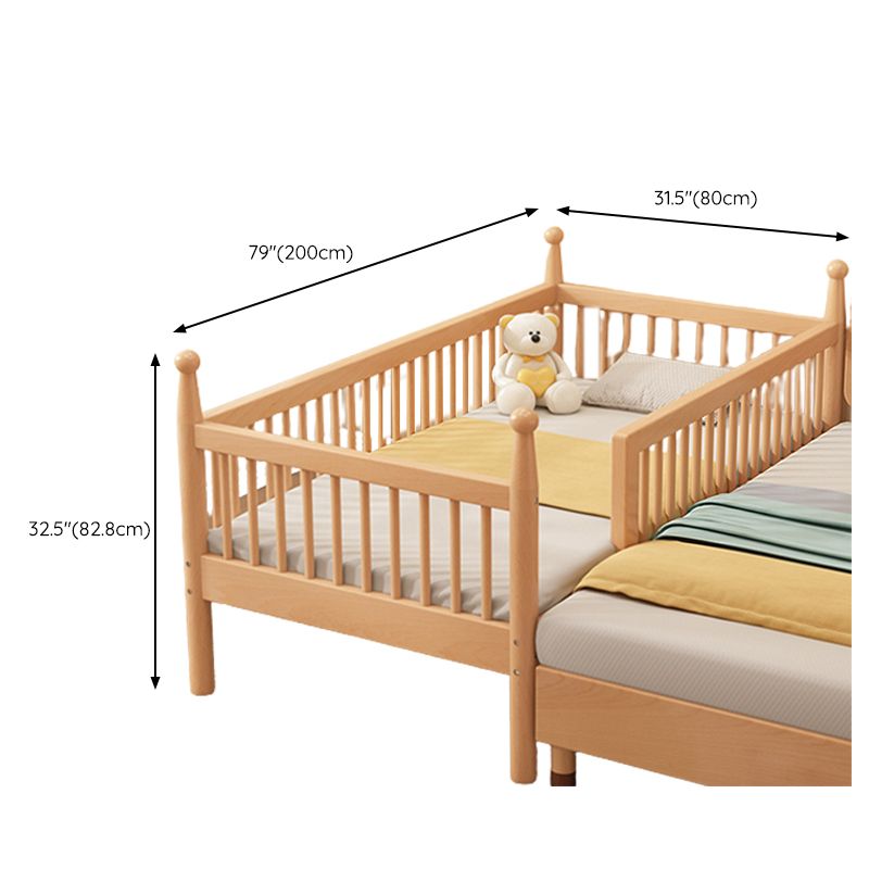 Solid Wood Baby Crib Washed Natural Crib with Guardrail and Mattress