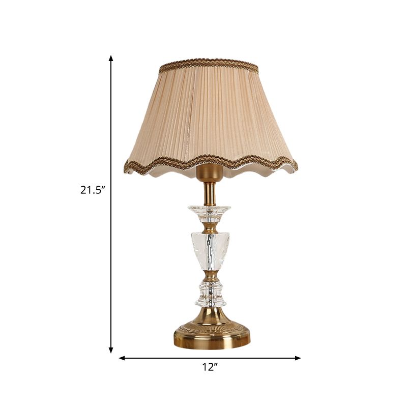 Gold Scalloped Night Table Lamp Modern 1-Bulb Beveled Crystal Prism Nightstand Lighting