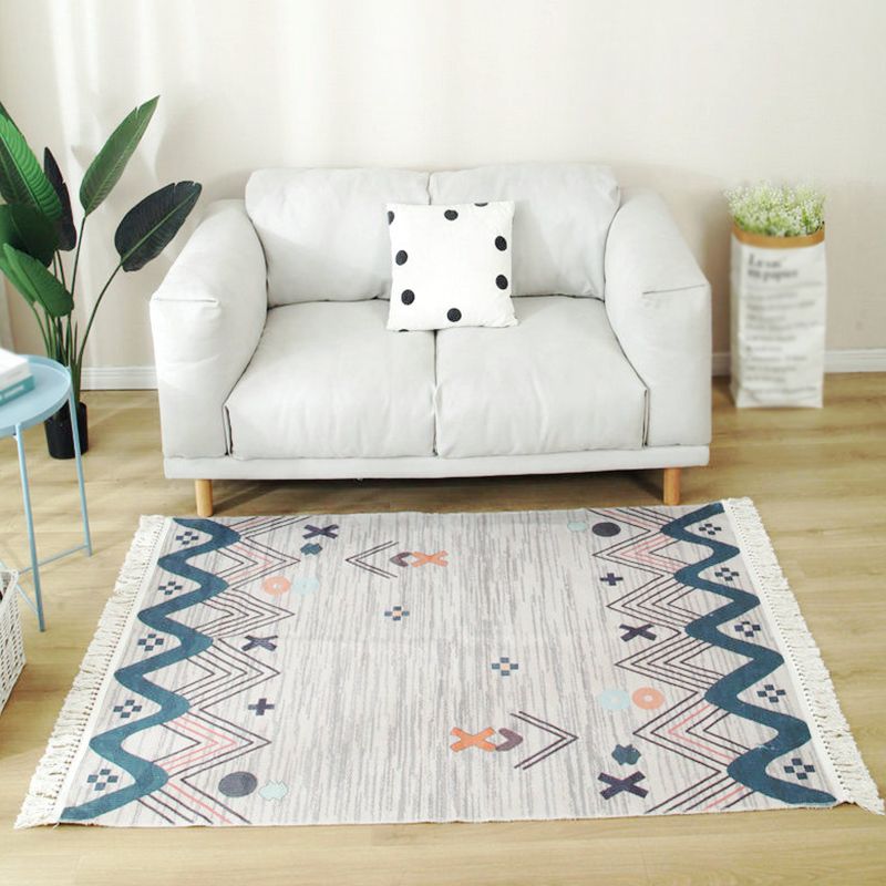 Bohemian Herringbone Pattern Rug Multicolor Cotton Carpet Stain Resistant Indoor Rug for Home Decor