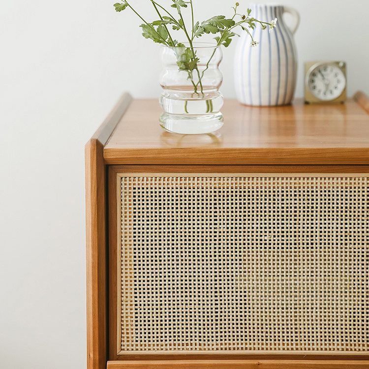 Rattan Bed Nightstand Modern Minimalist Bedside Table with Drawers