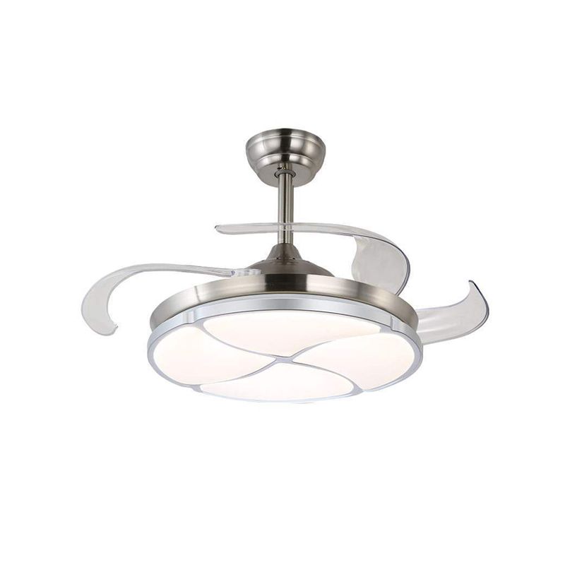 Clover Metal Semi Flush Mount Simplicity LED Living Room Ceiling Fan Lighting in Silver with 4 Clear Blades, 36"/42" Wide