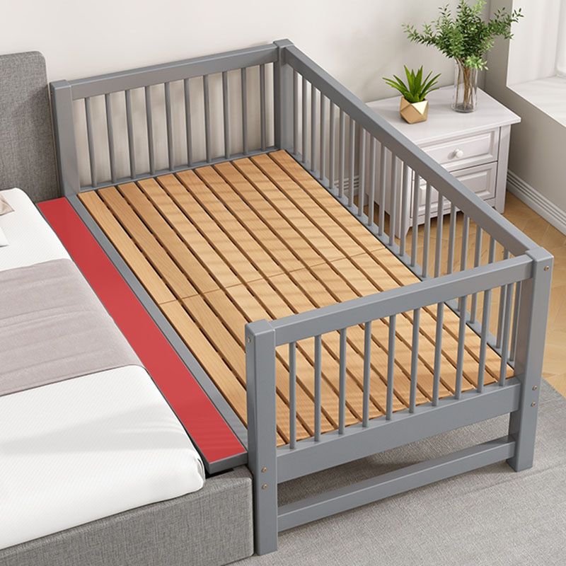 Scandinavian Wood Baby Crib Gray Wood Beech Nursery Crib with Guardrail