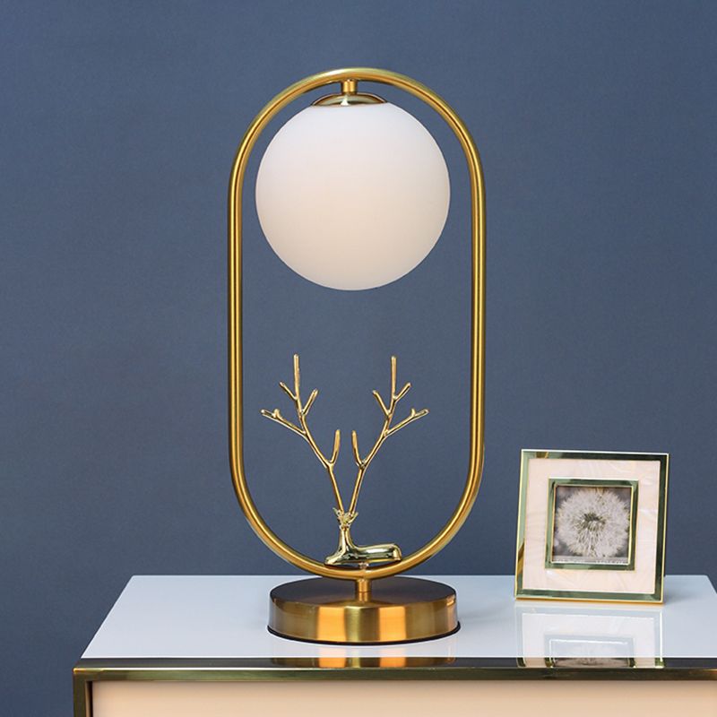 Brass Deer Night Stand Lamp Nordic 1-Light Ball Glass Table Light for Living Room