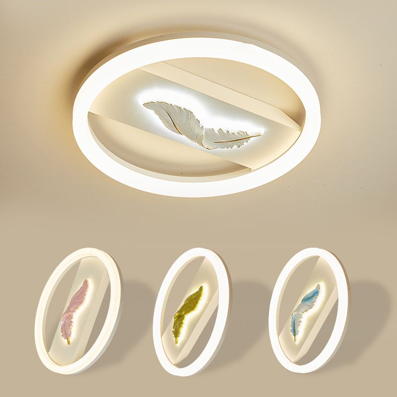 Circular Flush Mount Fixture Modern Metal Flush Light in White