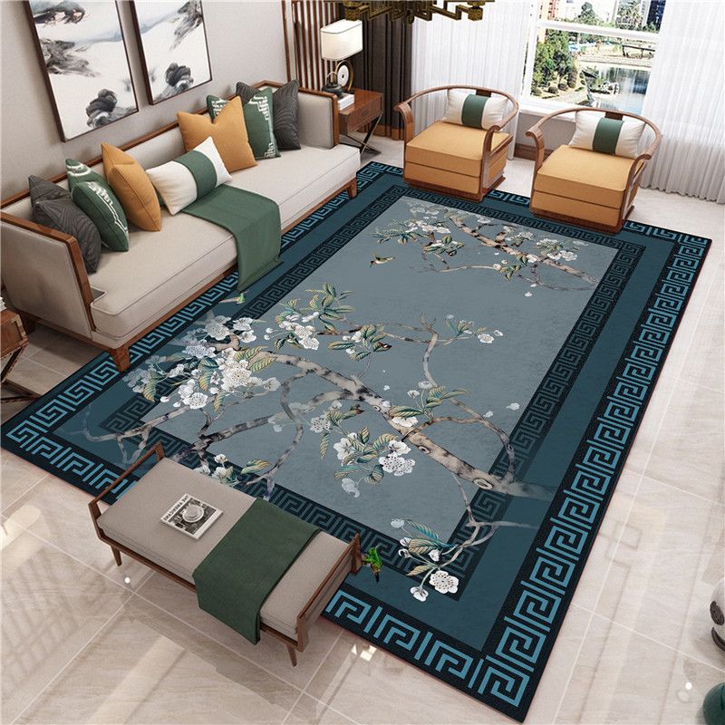 Dark Color Home Decoration Carpet Shabby Chic Antique Printed Area Rug Polyester with Non-Slip Backing Rug