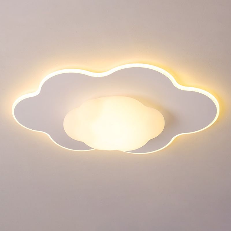 Cloud Shape LED Ceiling Flush Kids Style Metal & Acrylic Flush Mount in White