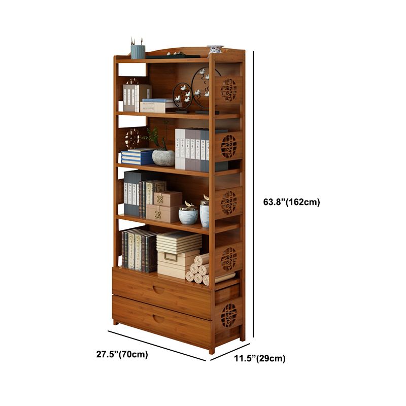 Contemporary Brown Book Shelf Office Open Shelf Bookcase with Drawers