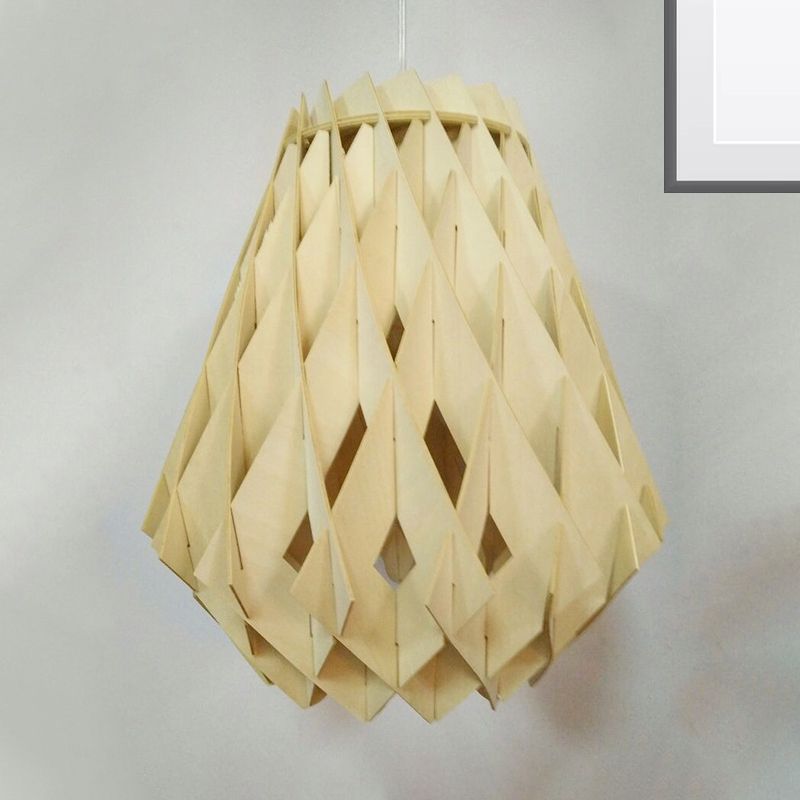 Wood Jar Ceiling Lamp Modernist 1 Bulb Hanging Pendant Light in Beige for Tearoom