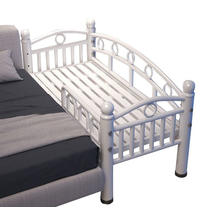 Modern Metal Standard Bed Open-Frame White Kids Bed with Guardrail