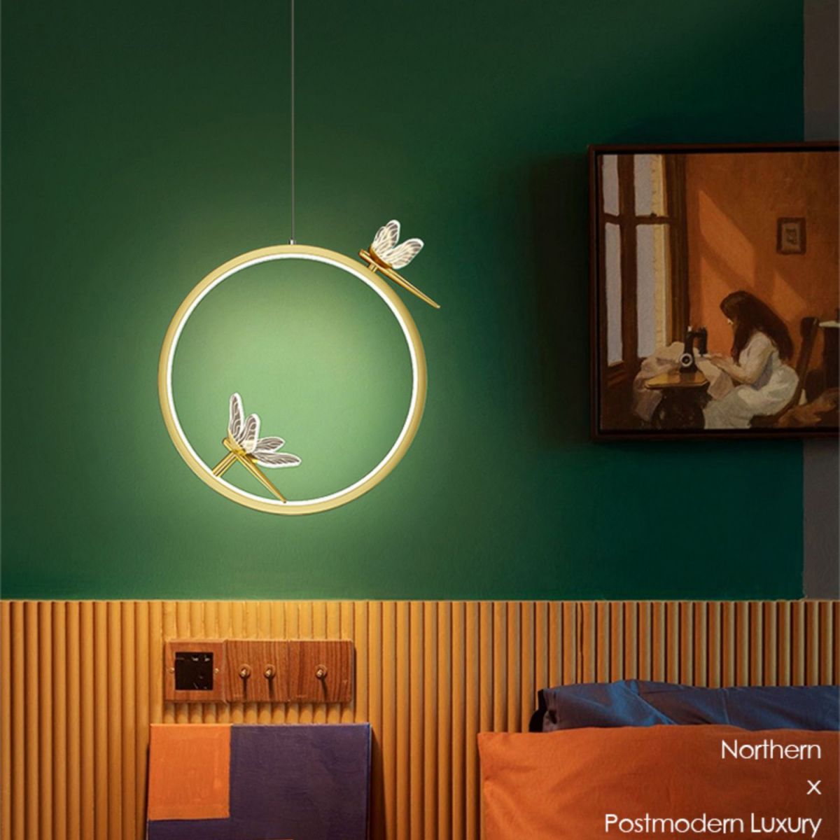 Ring and Dragonfly LED Pendant Artistic Simple Acrylic Bedside Hanging Light Fixture