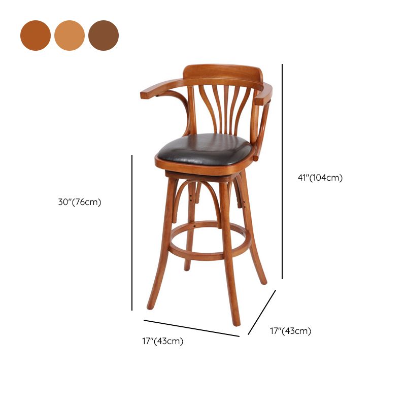 Industrial Armed Bar Stools Oak Wood Dining Stool with Footrest