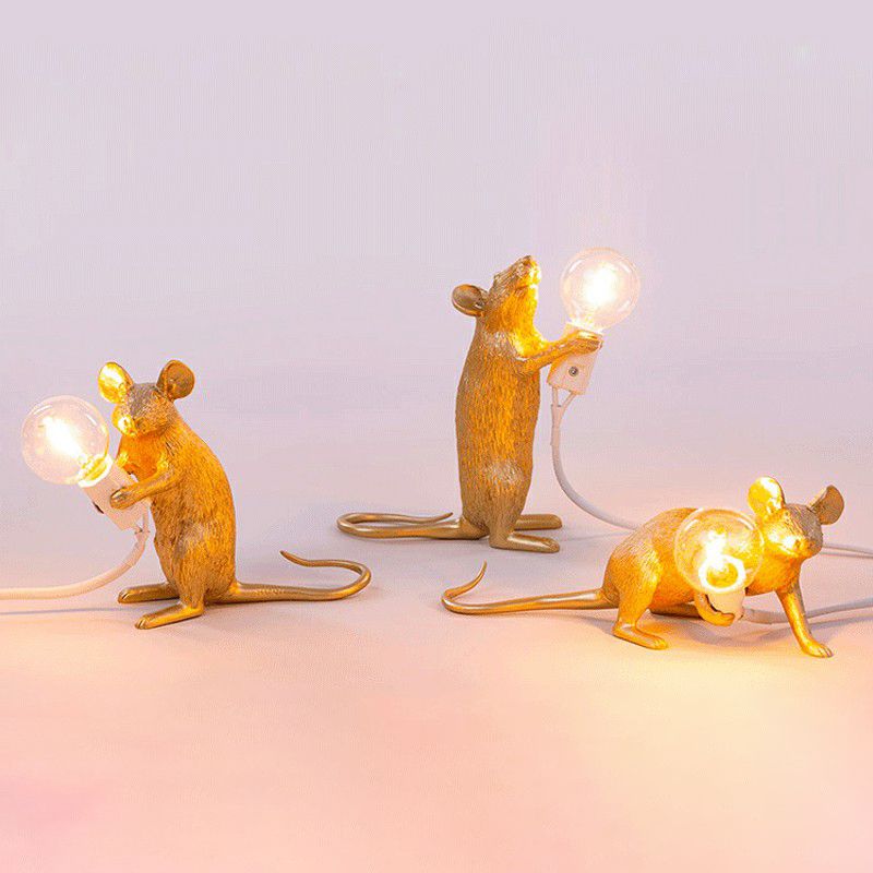 Resin Rat Shaped Table Lamp Creative 1-Light Night Lighting with Bare Bulb Design