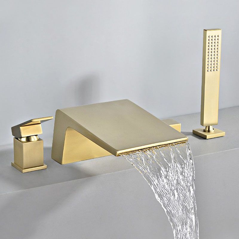 Modern Tub Spout Trim Copper Deck-Mount with Hand Shower and Handles Roman Tub Faucet