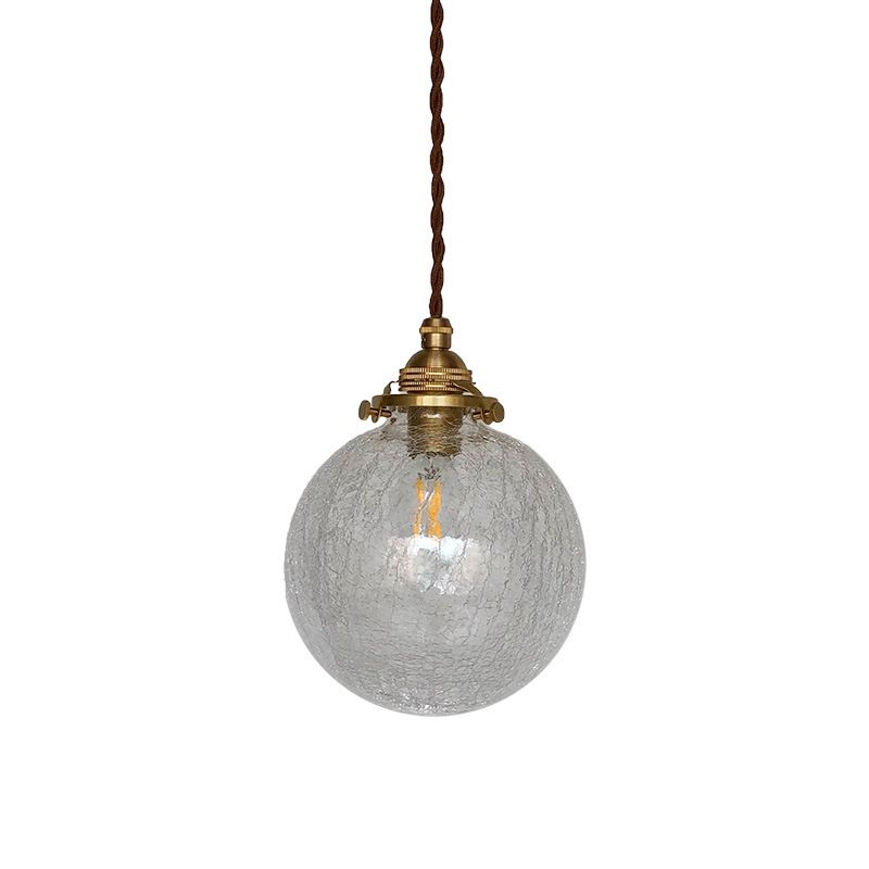 Luce a sospensione in ottone in rame in stile industriale Crackle Glass Globe Hanging Lampada per spazi interni