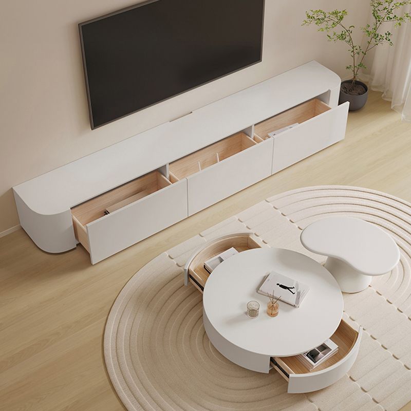 Contemporary TV Stand Enclosed Storage White Wood TV Media Console with Storage