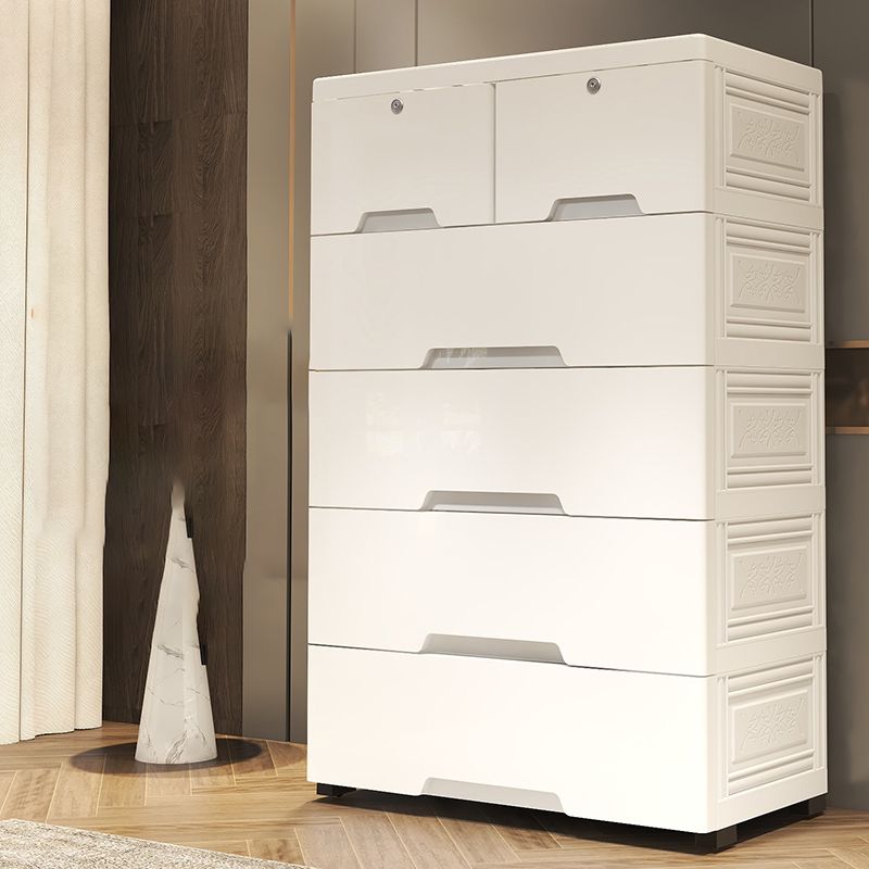 Contemporary Kids Closet Plastic Glossy Coat Locker with 5-Drawer