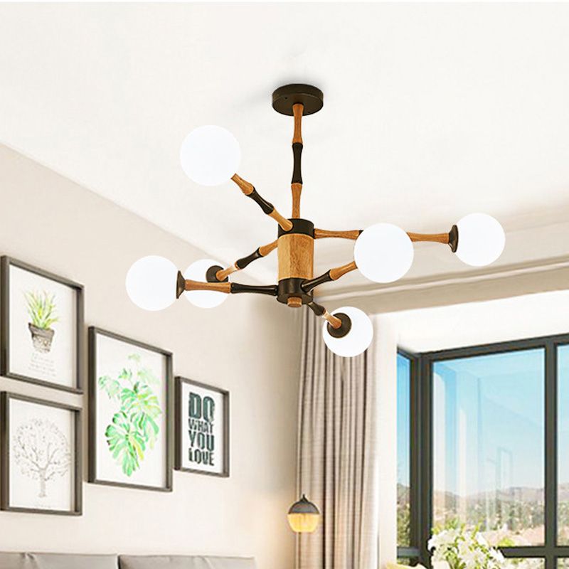 Wooden Sputnik Chandelier Lighting Contemporary 6/8/12 Lights Hanging Pendant Lamp Fixture for Bedroom