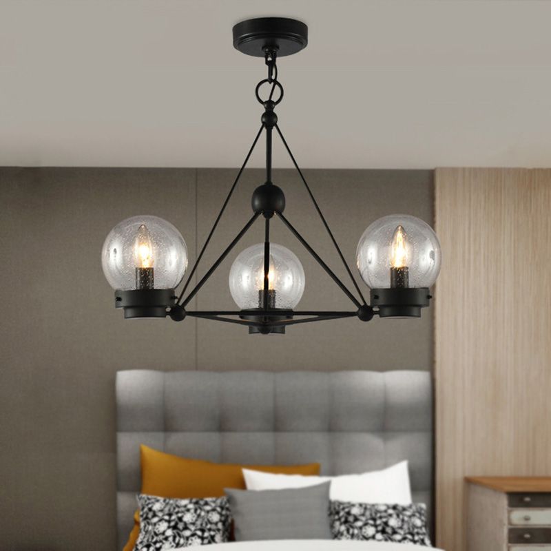 Ball soggiorno lampadario ciondolo a ciondolo trasparente vetro glassati 3 luci moderne luce soffitto appesa in nero con design a triangolo