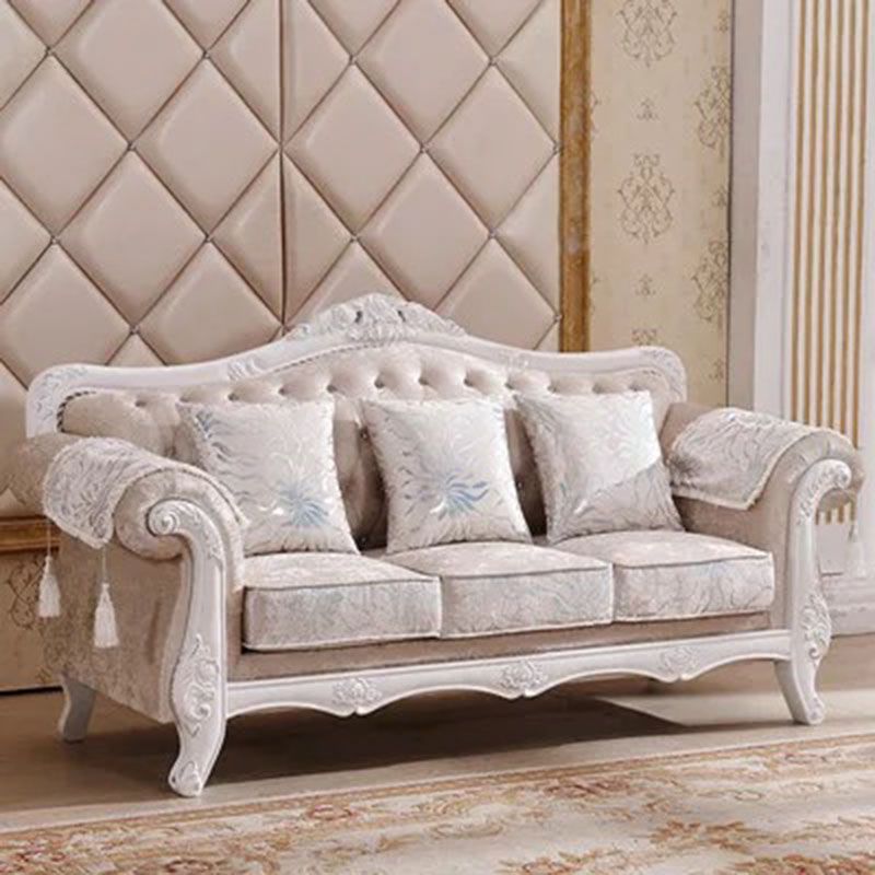 French Country Standard Rolled Arm Settee Tufted Back Couch for Three People