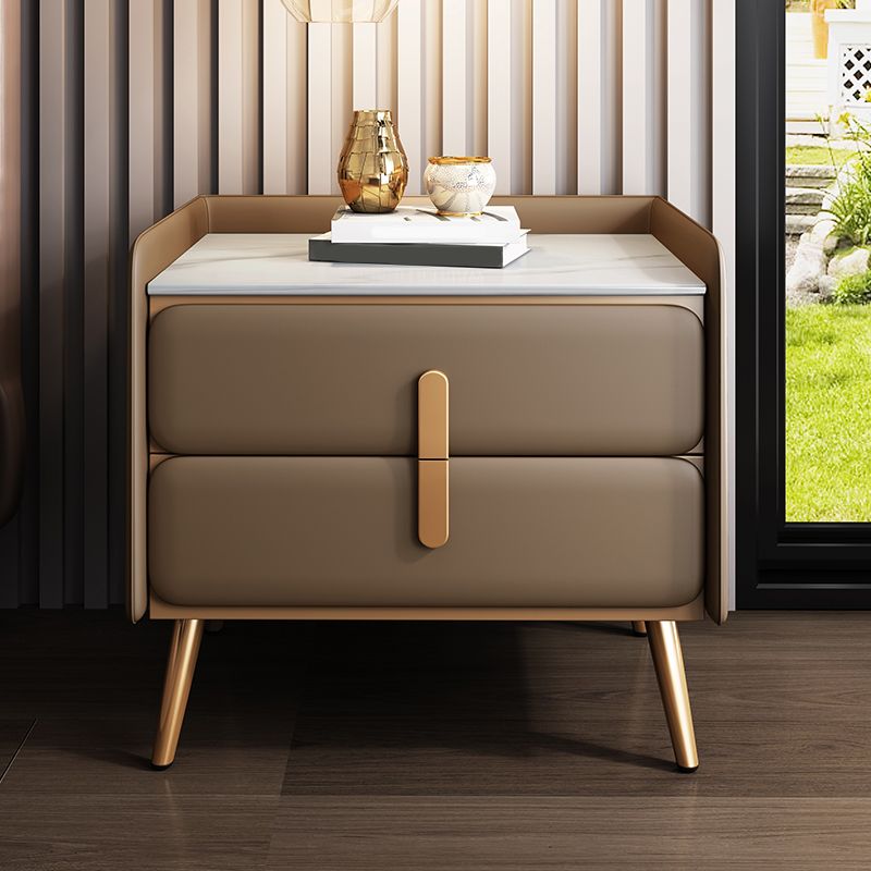 Modern Bedside Cabinet Stone Bed Nightstand with 2 Drawers for Living Room