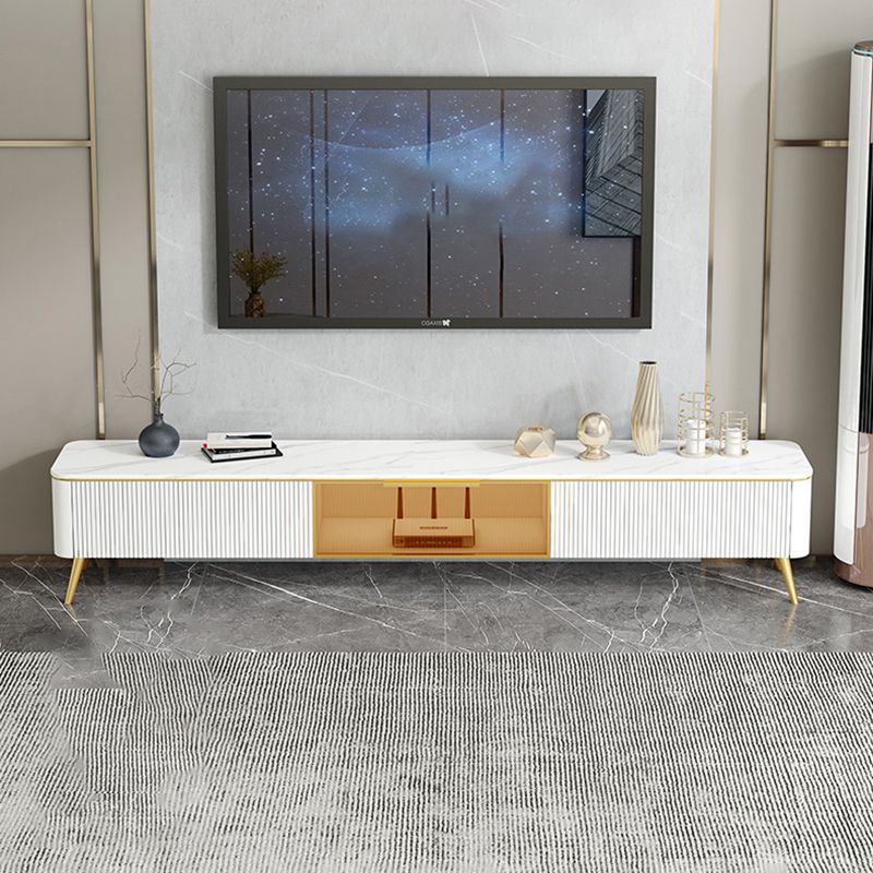 Glam Style Stone TV Stand Enclosed Storage TV Console with Drawer