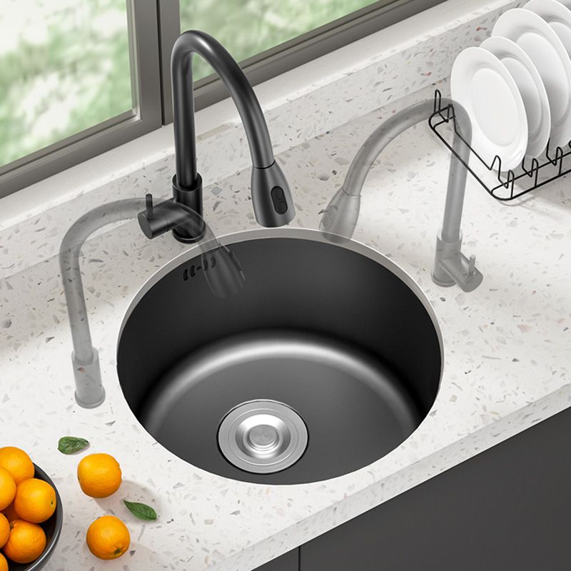 Modern Style Kitchen Sink Stainless Steel Round Kitchen Sink with Drain Strainer Kit