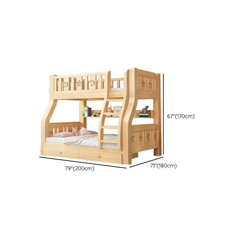 Contemporary Bunk Bed Solid Wood No Theme with Drawers with Guardrail Natural