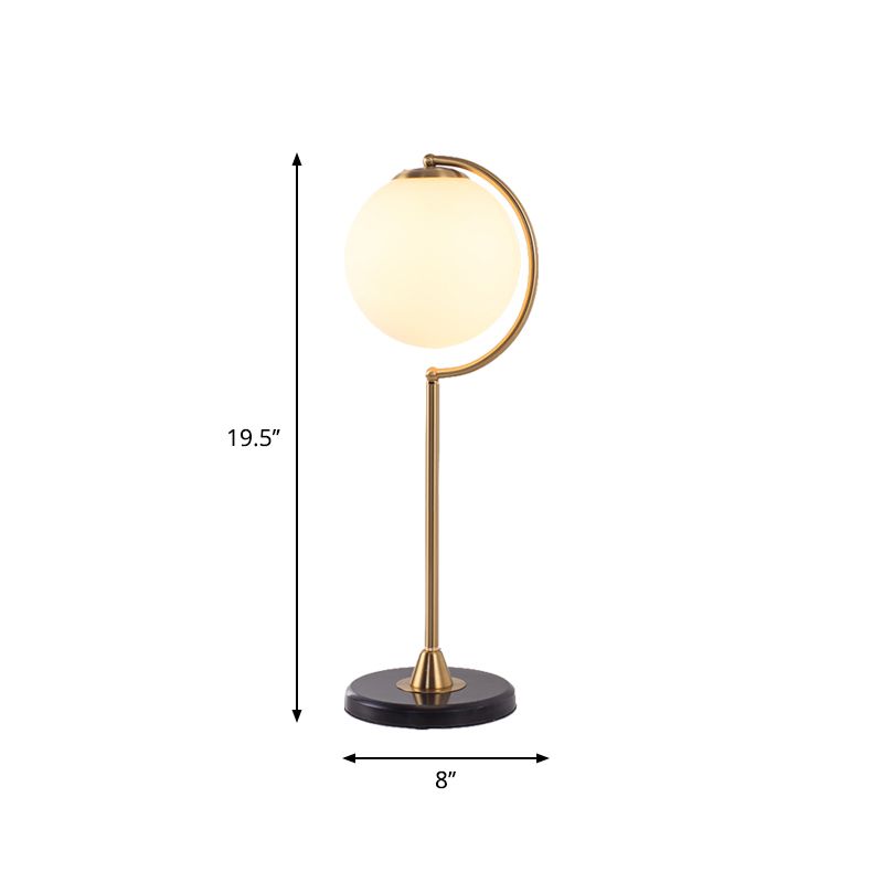 S/C Shaped/Bend Bedside Table Light Metal 1/2-Head Designer Night Lamp in Gold with Ball Cream Glass Shade